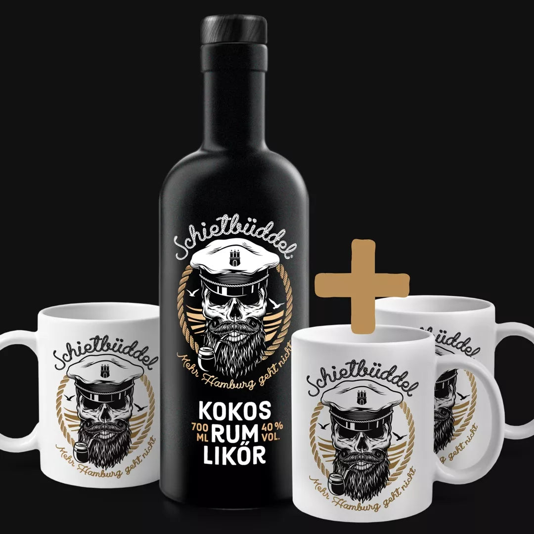 Schietbüddel Kokos Rum Likör 0,7l + 3x Becher