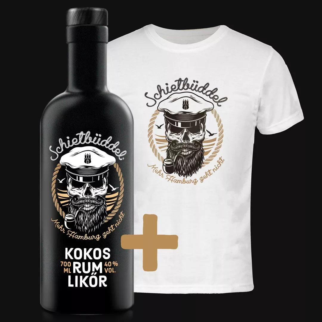 Schietbüddel Kokos Rum Likör 0,7l + T-Shirt weiss
