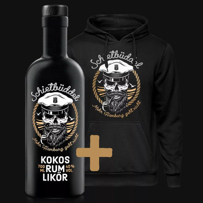 Schietbüddel Kokos Rum Likör 0,7l + Hoodie schwarz