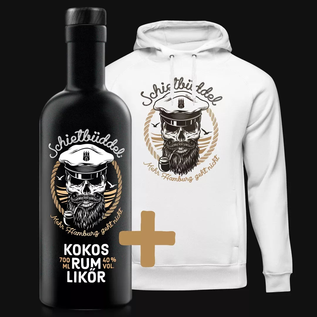 Schietbüddel Kokos Rum Likör 0,7l + Hoodie weiß