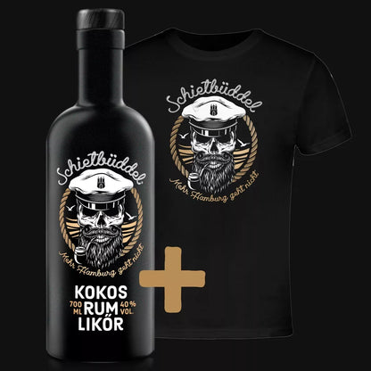 Schietbüddel Kokos Rum Likör 0,7l + T-Shirt schwarz