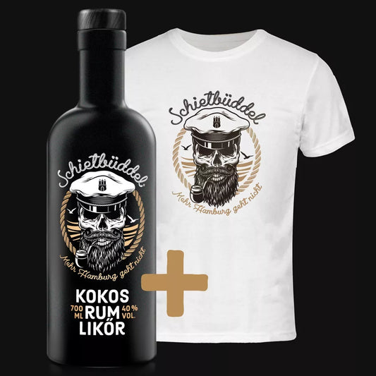 Schietbüddel Kokos Rum Likör 0,7l + T-Shirt weiss